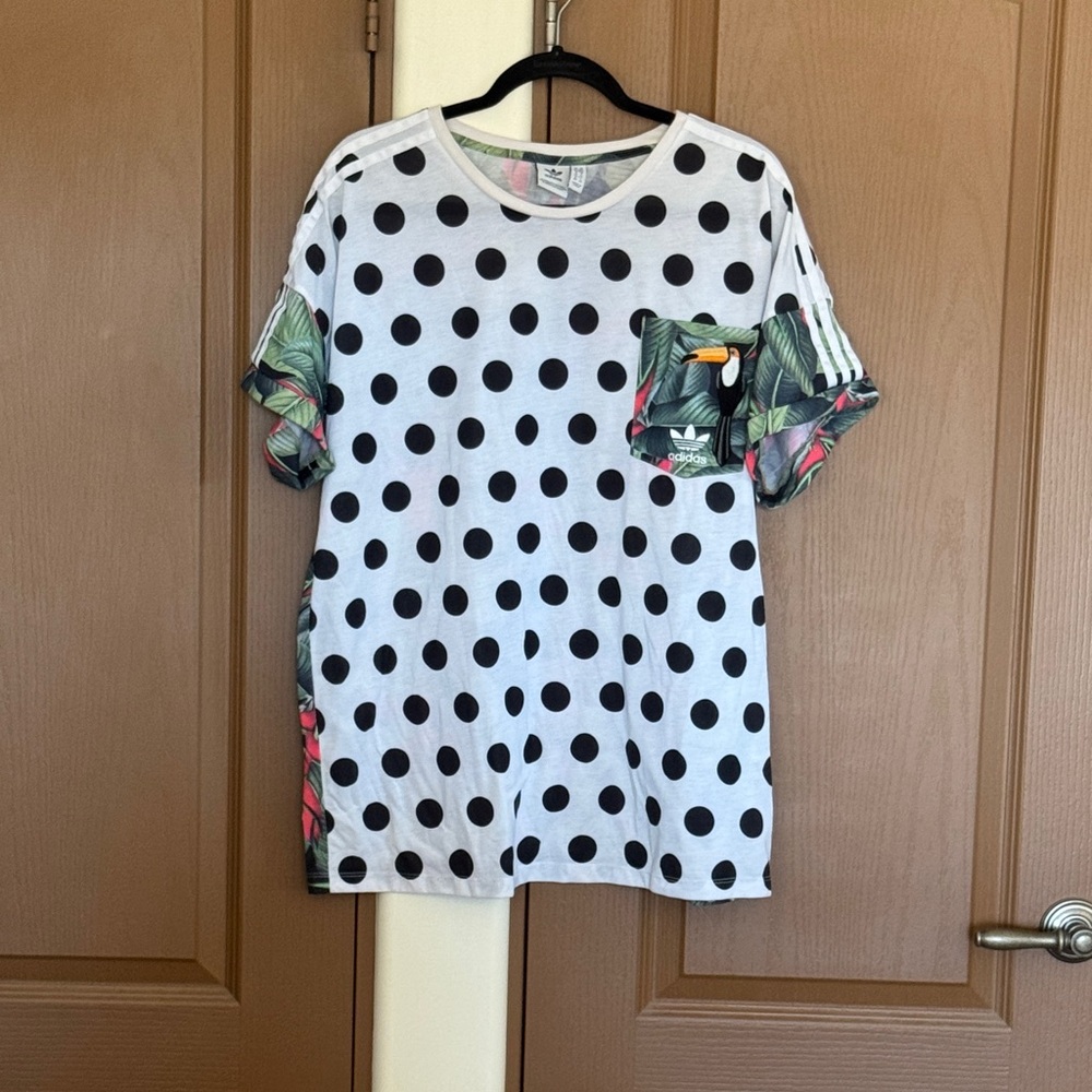 Adidas Black Polka Dot Tee with Tropical Print